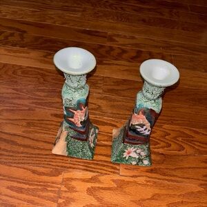 Floral Green Candle Holders